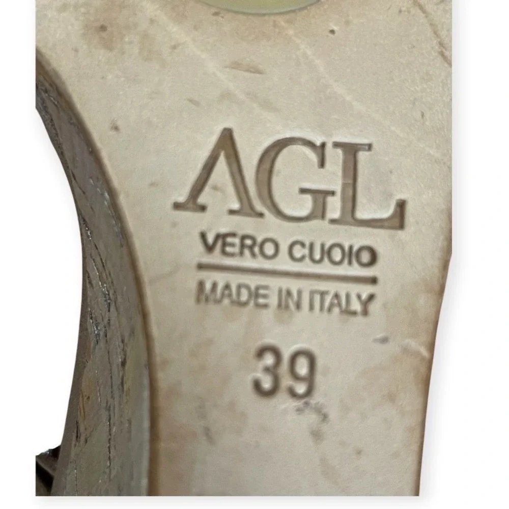 AGL Women Nude Shimmer Suede Cork Wedge Sandal 39 Attilio Giusti Leombruni Italy
